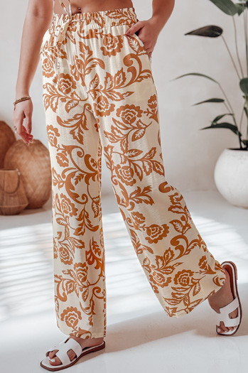 Ženske cvetlične hlače s širokimi hlačami LOVEGARDEN camel Dstreet UY2657