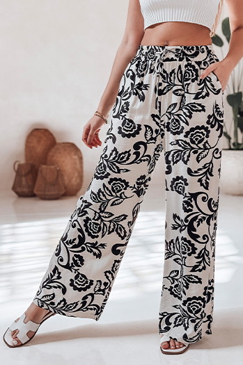 Ženske cvetlične hlače s širokimi nogavicami LOVEGARDEN black Dstreet UY2658