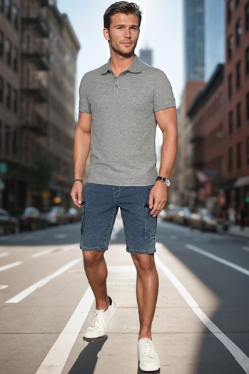 Moška polo majica z našitkom sive barve Dstreet PX0626