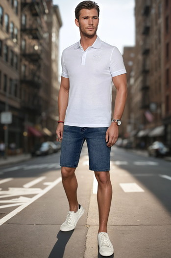 Moška polo majica z našitkom bela Dstreet PX0627