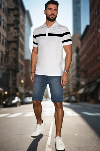 Moška polo majica s črtami bela Dstreet PX0628