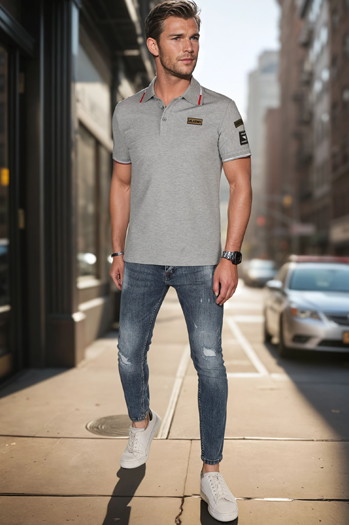 Moška polo majica z našitki sive barve Dstreet PX0633