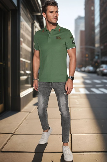 Moška polo majica z našitki zelena Dstreet PX0634