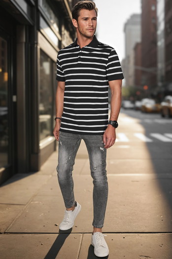 Moška črtasta polo majica črna Dstreet PX0636