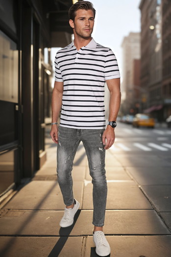 Moška črtasta polo majica bela Dstreet PX0638