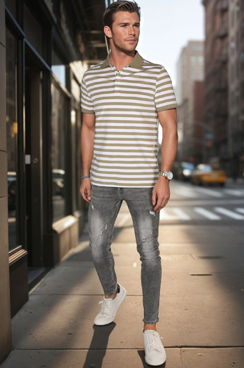 Moška črtasta zelena polo majica Dstreet PX0640