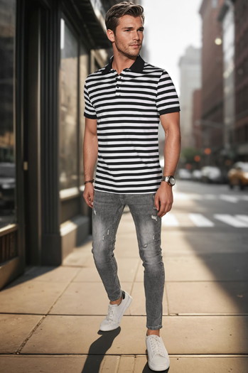 Moška črtasta polo majica bela Dstreet PX0642