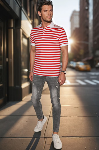 Moška črtasta polo majica bela Dstreet PX0643