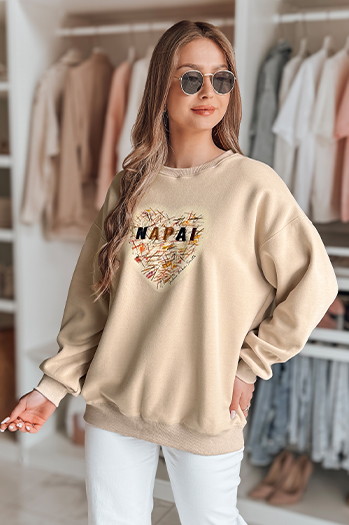 Ženska bluza prevelike velikosti s srcem SERDUCHOVA beige Dstreet BY1442