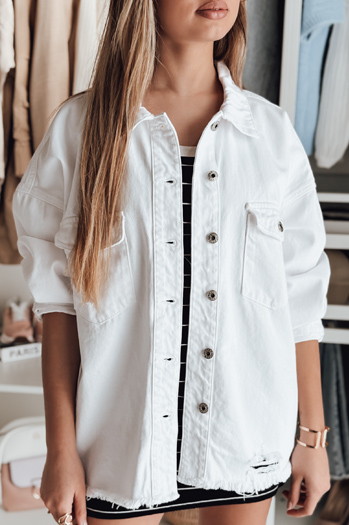 Ženska prevelika jeans jakna JUSTDEM bela Dstreet TY4903