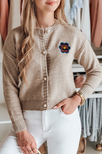 Ženski pulover ene velikosti z vezenino AMELIE beige Dstreet MY2469