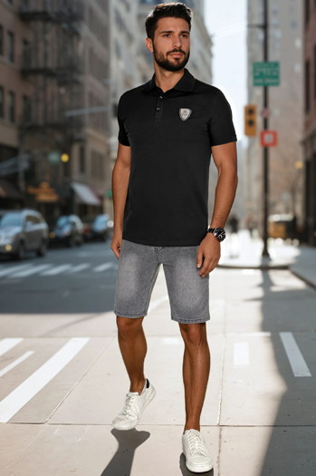 Moška polo majica z našitkom črna Dstreet PX0647