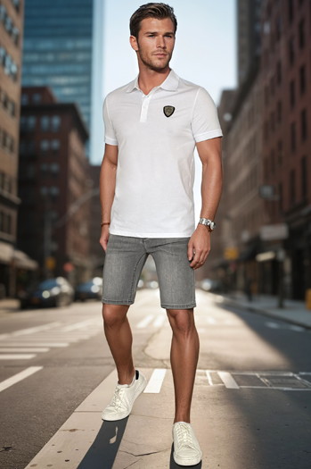 Moška polo majica z našitkom bela Dstreet PX0648