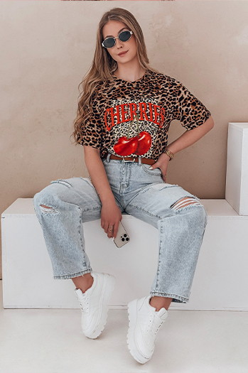 Ženska majica oversize v črtasti bež barvi ZESTSTYLE Dstreet RY2841