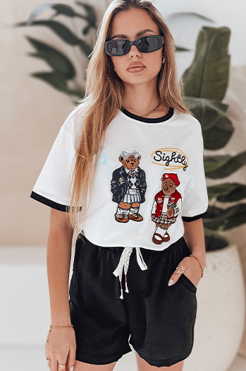 Ženska majica prevelike velikosti z vezenino CLASSY TEDDY bela Dstreet RY2844