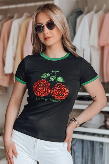 Ženska majica z bleščicami ROSAWIS black Dstreet RY2846