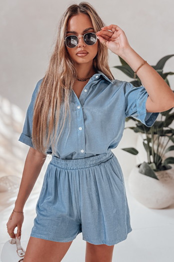 Ženski laneni komplet za čezmerno velikost LINEN LOVE svetlo modra Dstreet AY1139