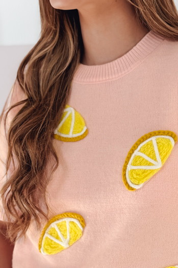 Ženski prevelik pulover z limonami Lemon pink Dstreet MY2479