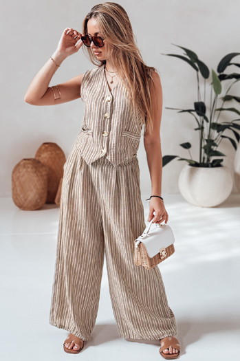 MODERESS ženske črtaste široke hlače rjave barve Dstreet UY2695