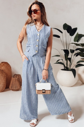 MODERESS ženske črtaste široke hlače modre Dstreet UY2696