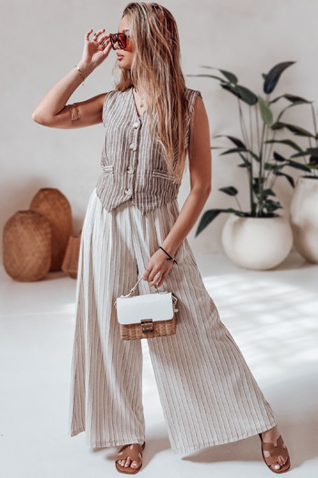 Ženske široke hlače s pasom SUMMERLINE beige Dstreet UY2697