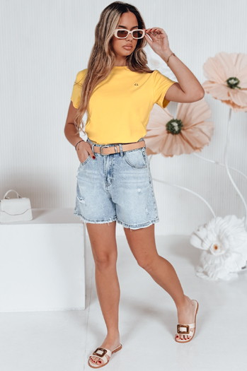 Ženska rebrasta majica SMILE FOR YOU rumena Dstreet RY2908