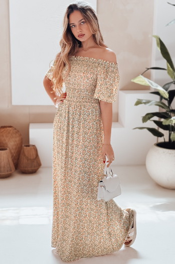 LOVEFLORA maksi obleka v oranžnih cvetovih Dstreet EY2635