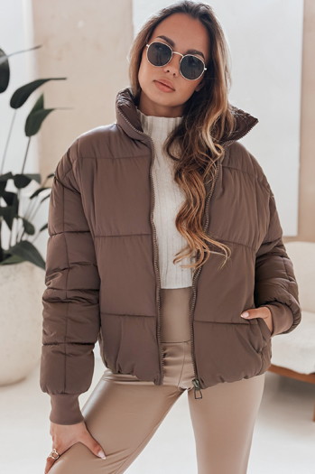 Ženska zimska kratka prešita jakna VIBEGIRL dark beige Dstreet TY4945