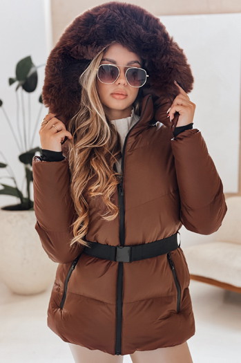 Ženska zimska prešita jakna s kapuco LOVELINA rjava Dstreet TY4953