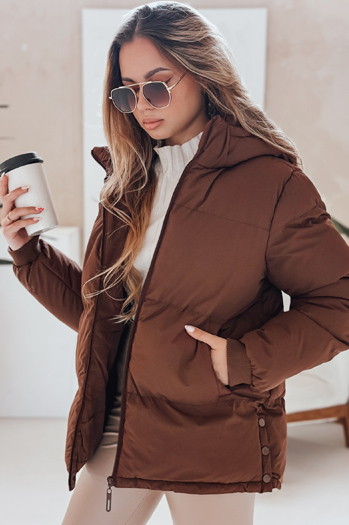 MISSFROST ženska prešita jakna s kapuco rjave barve Dstreet TY4959