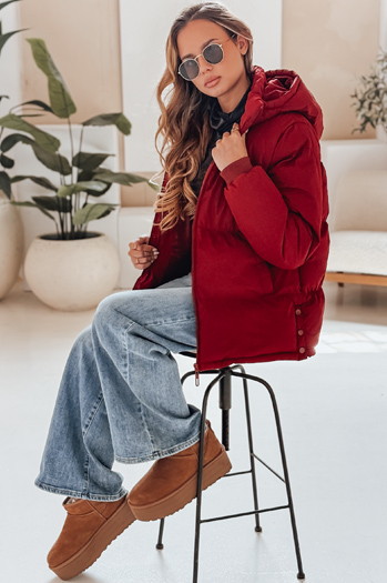 MISSFROST ženska prešita jakna s kapuco bordo barve Dstreet TY4960