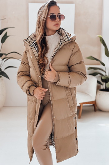 WINTERMISS ženska zimska dolga prešita jakna s kapuco temno bež Dstreet TY4966