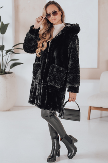 MISSFLUFF ženski krznen plašč črne barve Dstreet TY4982