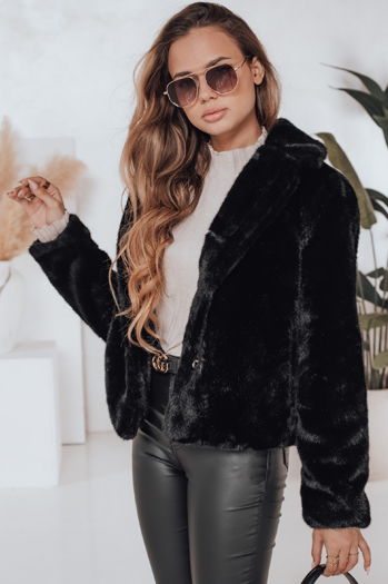 Ženski krznen plašč GLAMFLUFFY kratek črn Dstreet TY4985