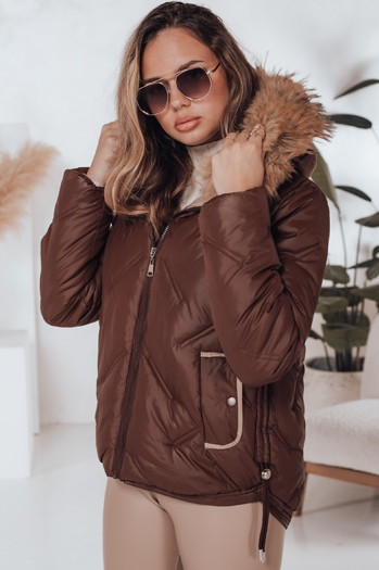Ženska zimska jakna COLDLIKE prešita s kapuco rjava Dstreet TY5003