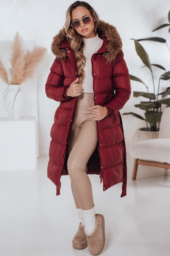Ženska prešita zimska jakna s krznom STYLEBELLA rdeča Dstreet TY5008