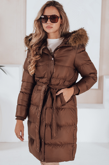 Ženska prešita zimska jakna s krznom STYLEBELLA rjava Dstreet TY5009