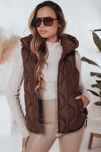 Ženski prešiti telovnik s kapuco MISSVEST brown Dstreet TY5019