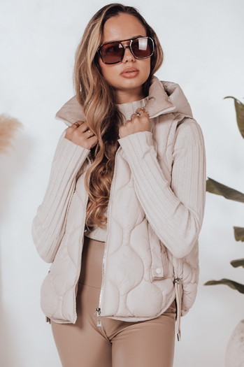Ženski prešiti telovnik s kapuco MISSVEST beige Dstreet TY5020