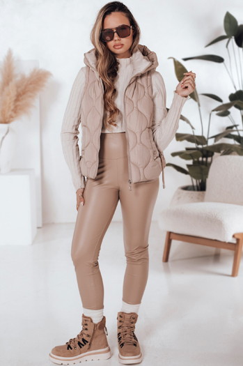 Ženski prešiti telovnik s kapuco MISSVEST dark beige Dstreet TY5021