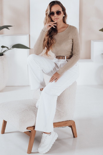 Ženski rebrasti pulover NOLVIE beige Dstreet MY2496