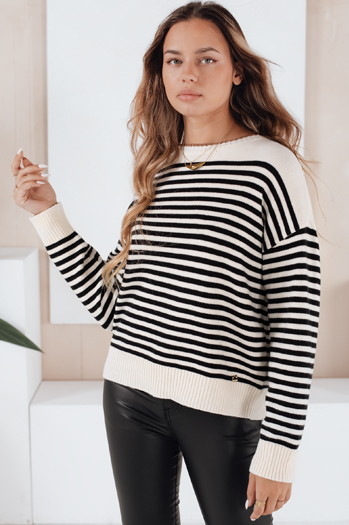 Ženski črtasti pulover ELVARA beige Dstreet MY2523
