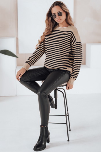 Ženski črtasti pulover ELVARA camel Dstreet MY2525