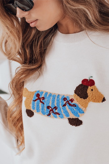 Ženski pulover s pasjo aplikacijo CHICPAWS krem Dstreet MY2542