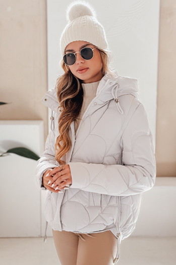 Ženska zimska jakna LOVEWARM kratka prešita s kapuco bela Dstreet TY5042