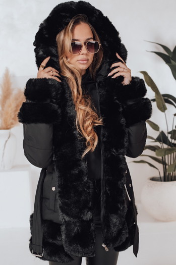 CITYGLANCE ženska zimska jakna z umetnim krznom črna Dstreet TY5045