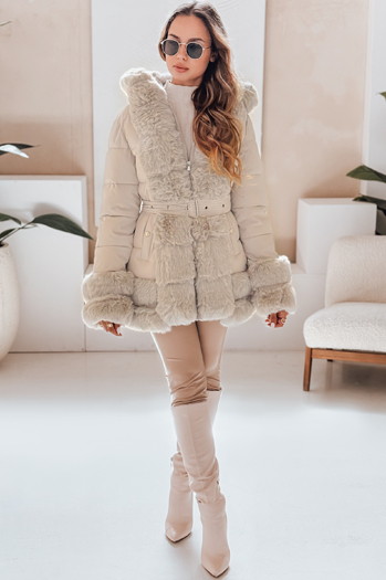 CITYGLANCE ženska zimska bunda s krznom svetlo bež Dstreet TY5047