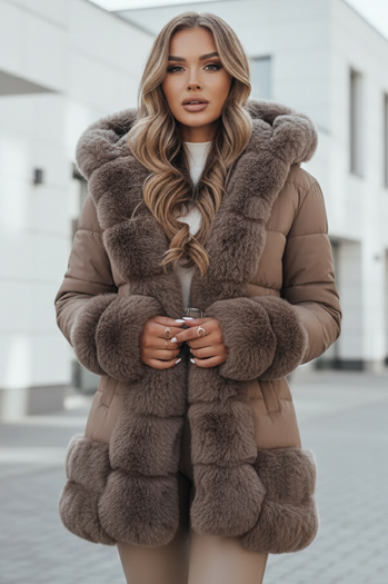 Kurtka damska zimowa CITYGLANCE z futerkiem brązowa Dstreet TY5048