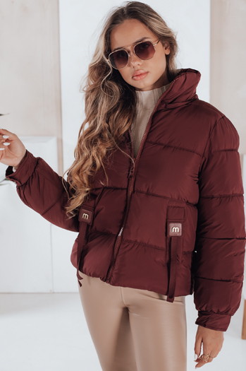 Ženska prešita zimska jakna s kapuco bordo barve Dstreet TY5065