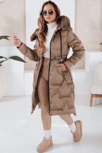 Ženska zimska dolga prešita jakna s krznom camel Dstreet TY5073